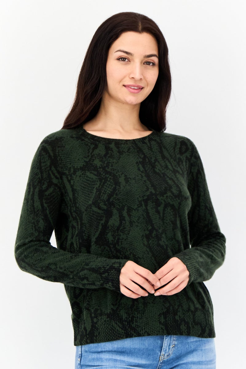 Aqua Women Crew Neck Allover Print Sweater, Multicolor - Image 1