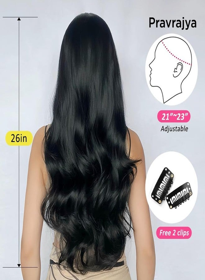 برافراجيا شعر مستعار طويل مموج من برافراجيا - شعر مستعار أسود مموج بطول 26 بوصة للنساء، بديل ناعم ورقيق وقابل للغسل لكامل الرأس، مناسب لأعياد الميلاد والحفلات وحفلات الزفاف والهالوين والكوسبلاي - Image 4