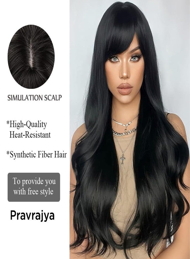 برافراجيا شعر مستعار طويل مموج من برافراجيا - شعر مستعار أسود مموج بطول 26 بوصة للنساء، بديل ناعم ورقيق وقابل للغسل لكامل الرأس، مناسب لأعياد الميلاد والحفلات وحفلات الزفاف والهالوين والكوسبلاي - Image 5