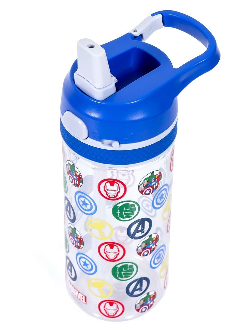 Marvel Avengers Tritan Water Bottle With Lockable Push Button And Carry Handle - Blue, 420ml