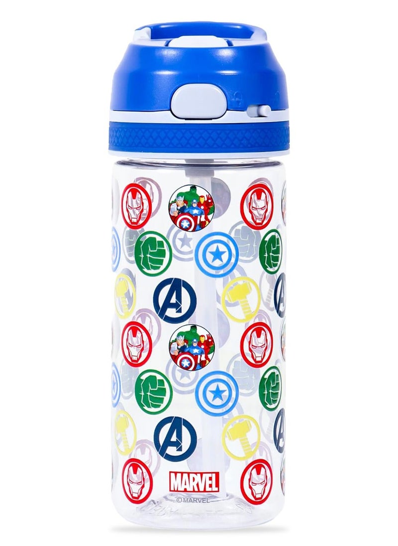 Marvel Avengers Tritan Water Bottle With Lockable Push Button And Carry Handle - Blue, 420ml