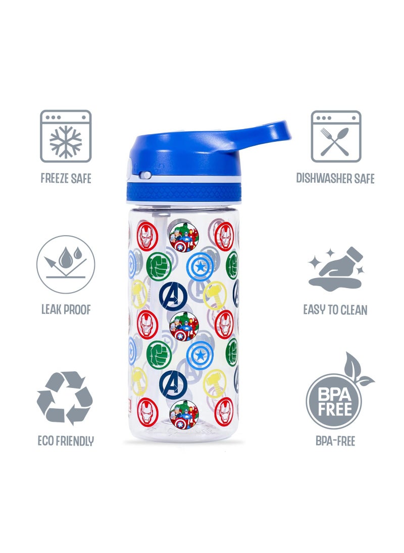 Marvel Avengers Tritan Water Bottle With Lockable Push Button And Carry Handle - Blue, 420ml
