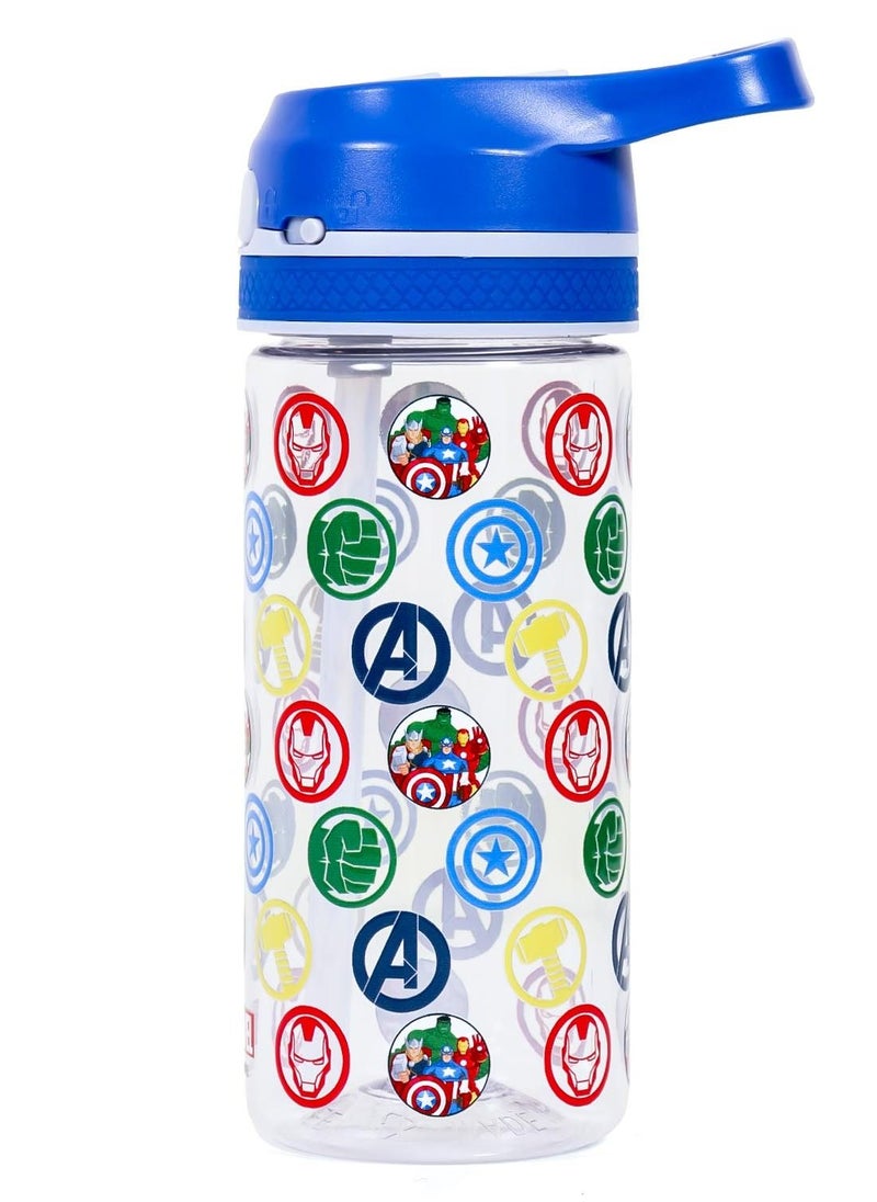 Marvel Avengers Tritan Water Bottle With Lockable Push Button And Carry Handle - Blue, 420ml