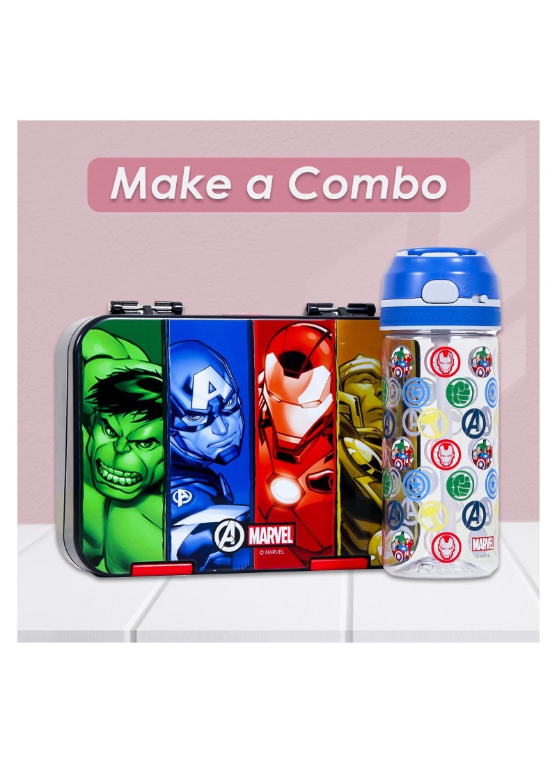 Marvel Avengers Tritan Water Bottle With Lockable Push Button And Carry Handle - Blue, 420ml