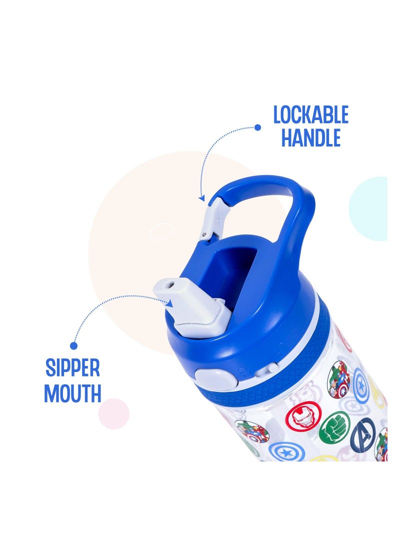 Marvel Avengers Tritan Water Bottle With Lockable Push Button And Carry Handle - Blue, 420ml