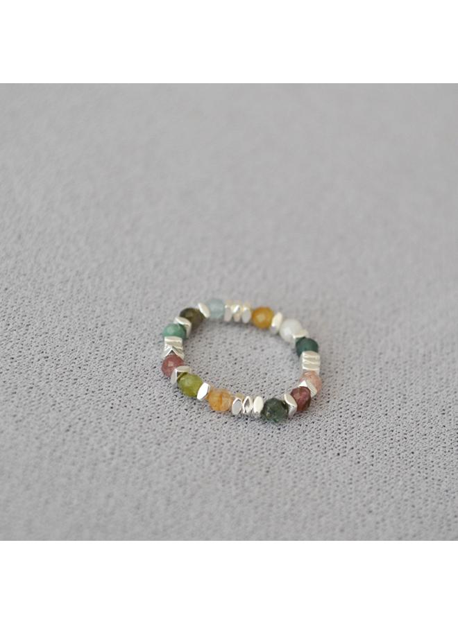 Summer New Vintage Cool Real Stone Tianhe Stone Color Tourmaline Beaded Personalized Simple Elastic Ring Finger Ring