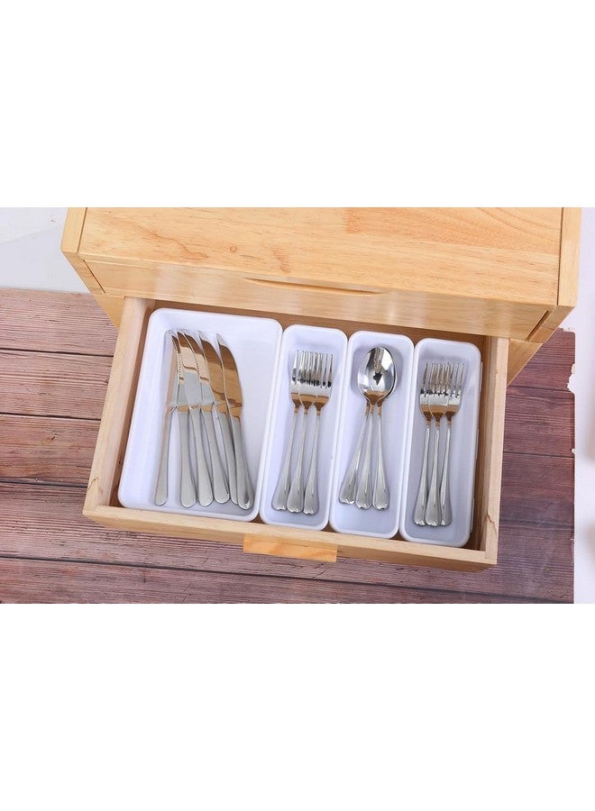 INOVERA (LABEL) 8 Pieces Cutlery Tray For Kitchen Utensils Drawers - Interlocking Drawer Desk Organizer - Plastic Divider Trays (White) - Image 3