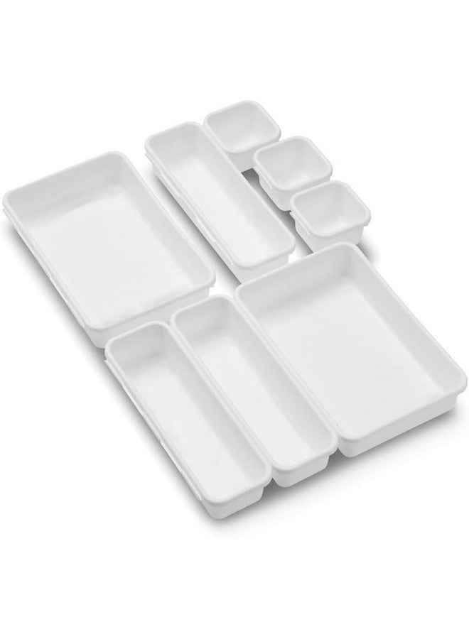 INOVERA (LABEL) 8 Pieces Cutlery Tray For Kitchen Utensils Drawers - Interlocking Drawer Desk Organizer - Plastic Divider Trays (White) - Image 1