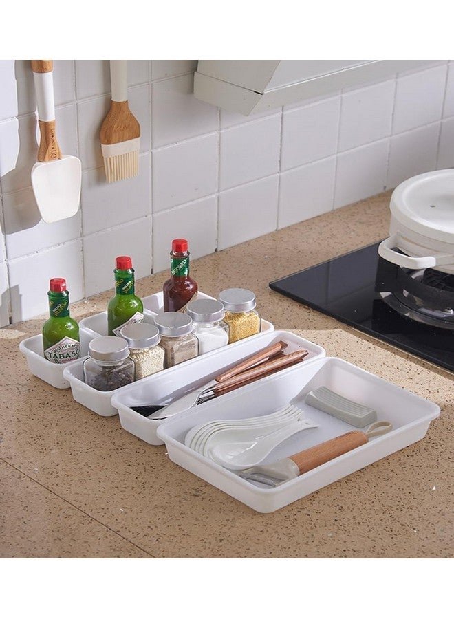 INOVERA (LABEL) 8 Pieces Cutlery Tray For Kitchen Utensils Drawers - Interlocking Drawer Desk Organizer - Plastic Divider Trays (White) - Image 4