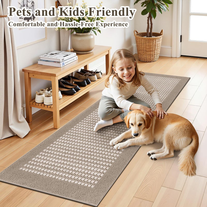 Ileading Laundry Room Runner Rug 2'x6' Non Slip Farmhouse Kitchen Floor Mats with Rubber Backing Machine Washable Beige Indoor Decor Carpet for Doormat Hallway Entryway Petmat Garage Balcony - Image 2