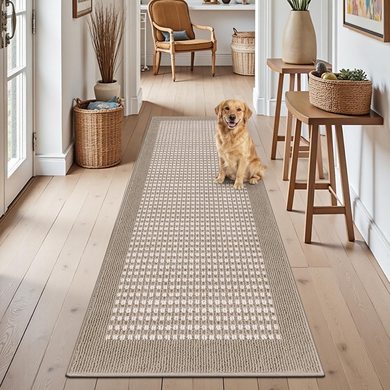 Ileading Laundry Room Runner Rug 2'x6' Non Slip Farmhouse Kitchen Floor Mats with Rubber Backing Machine Washable Beige Indoor Decor Carpet for Doormat Hallway Entryway Petmat Garage Balcony - Image 1