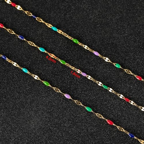 UMAOKANG 16.4 Feet Jewelry Chains for Necklaces DIY Making Gold Plated Stainless Steel Chain Roll Colorful Enamel Beaded Chain for Jewelry Making - Image 3