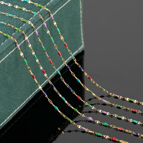 UMAOKANG 16.4 Feet Jewelry Chains for Necklaces DIY Making Gold Plated Stainless Steel Chain Roll Colorful Enamel Beaded Chain for Jewelry Making - Image 4