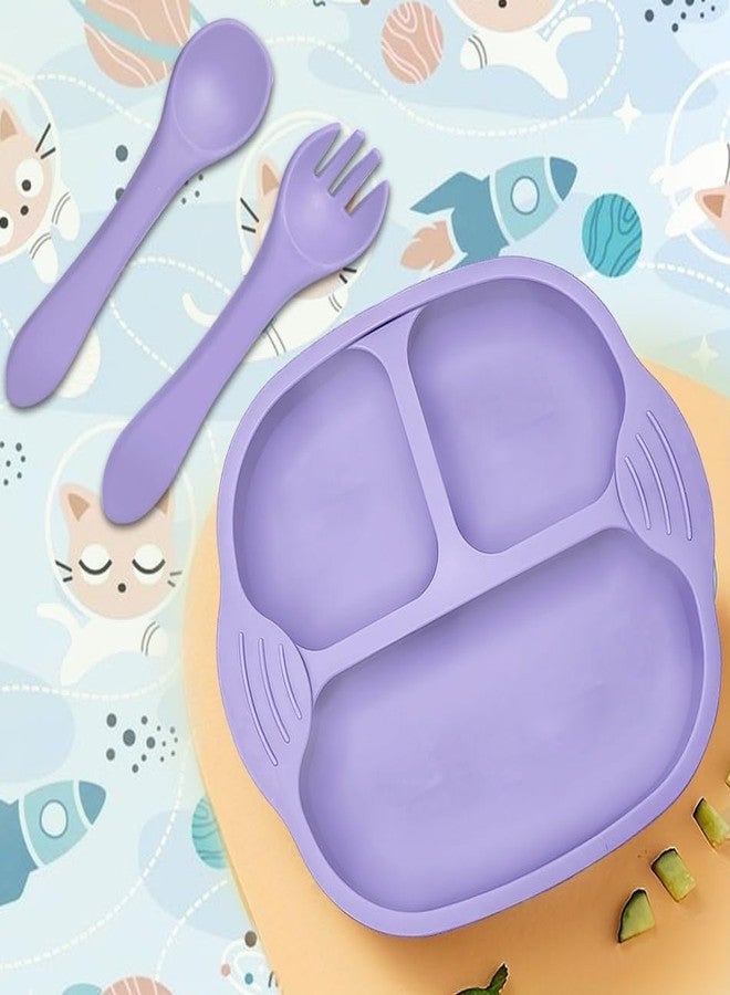Tony Stark Newborn Essentials Baby Feeding Set, Suction Plate Set for Toddlers, Babies, Kids Plates for Food with Spoon Fork, Silicone Set (Lavender) - Image 2