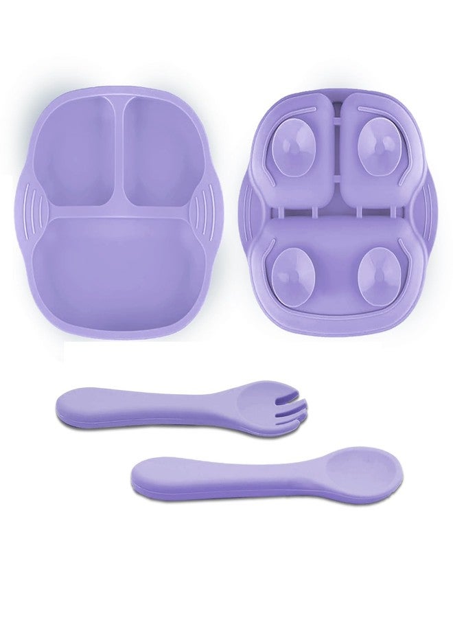Tony Stark Newborn Essentials Baby Feeding Set, Suction Plate Set for Toddlers, Babies, Kids Plates for Food with Spoon Fork, Silicone Set (Lavender) - Image 1
