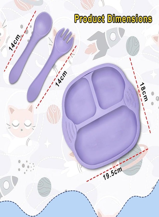 Tony Stark Newborn Essentials Baby Feeding Set, Suction Plate Set for Toddlers, Babies, Kids Plates for Food with Spoon Fork, Silicone Set (Lavender) - Image 3
