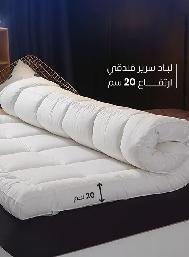 صوفة ديباج لباد مرتبة من المايكروفايبر20 سم بحشوة مايكروفايبر وزاويا مطاط - 200x150 سم - أبيض - Image 1