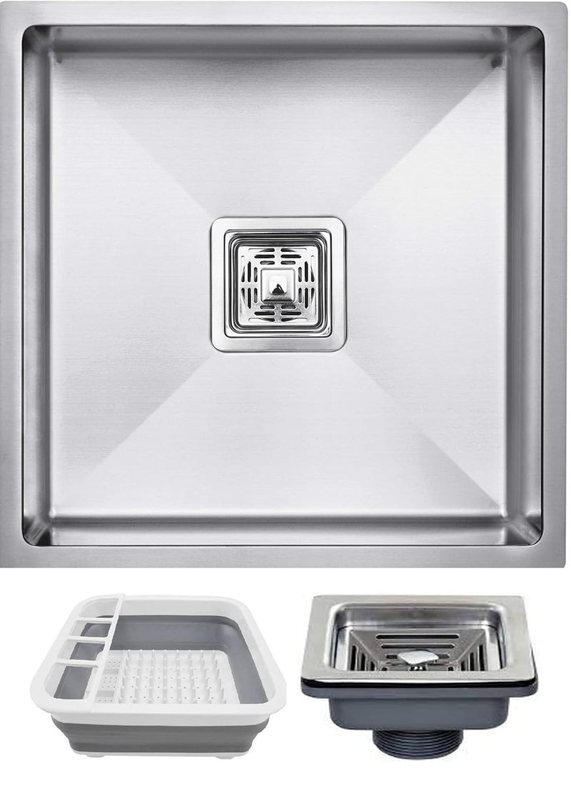 ARQUIN 304 Grade Matte Finish Stainless Steel Single Bowl Kitchen Sink With Silicon Fruit Basket 18 x 16 x 10 - Image 1