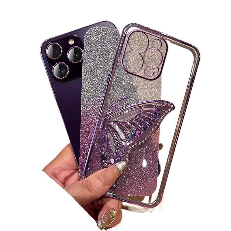 iPhone 16 Plus Case TPU for iPhone 16 16 Plus 16 Pro 16 Pro Max with Electroplated Sparkle and Diamond Inlay and Quicksand and Butterfly Pattern - Image 5