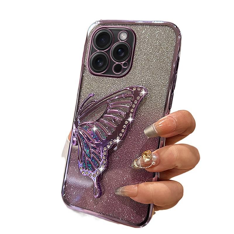 iPhone 16 Plus Case TPU for iPhone 16 16 Plus 16 Pro 16 Pro Max with Electroplated Sparkle and Diamond Inlay and Quicksand and Butterfly Pattern - Image 3