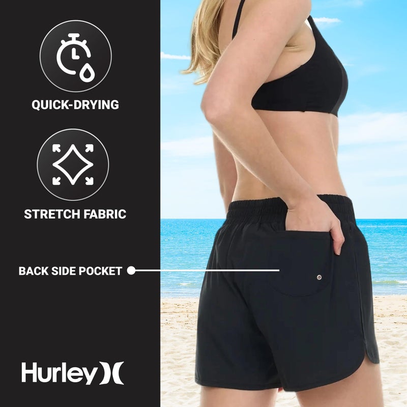 Hurley 5" Swim Board Shorts for Women, Swim Shorts Women, Swimming Bottoms with Pockets Black - Image 5