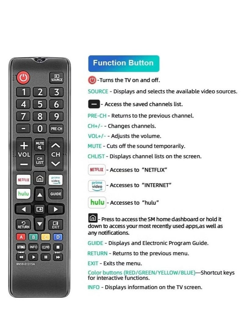 TIGER - Samsung TV Remote Control | Universal Replacement for All Samsung Smart LCD, LED, SUHD, UHD, HDTV & 3D TVs | Compatible with BN59-01199F, BN59-01315A, BN59-01315B, BN59-01315J, BN59-01315D, BN59-01315N | Easy-to-Use & Ergonomic Design - Image 1