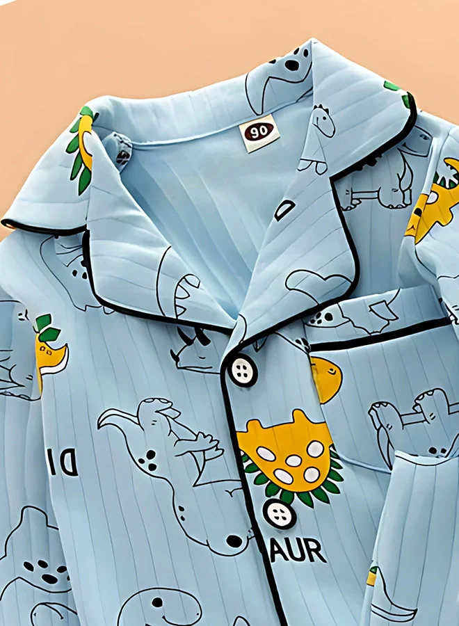 LITTLE SURPRISE BOX Little Surprise Box, Blue Black Line Dino soft cotton Kids nightsuit-1-2 Y