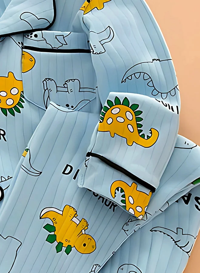 LITTLE SURPRISE BOX Little Surprise Box, Blue Black Line Dino soft cotton Kids nightsuit-1-2 Y