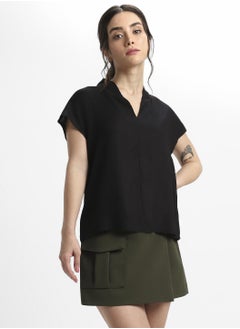 Dennis Lingo Black Viscose Moss Top for Women, Regular Fit  - Image 2