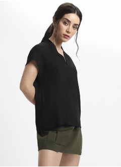 Dennis Lingo Black Viscose Moss Top for Women, Regular Fit  - Image 3