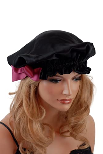 VIYANSHI Adjustable Satin Sleep Cap Hair Bonnet Double Layered Reversible for Women Protective Sleep Hairstyles Black - Image 1