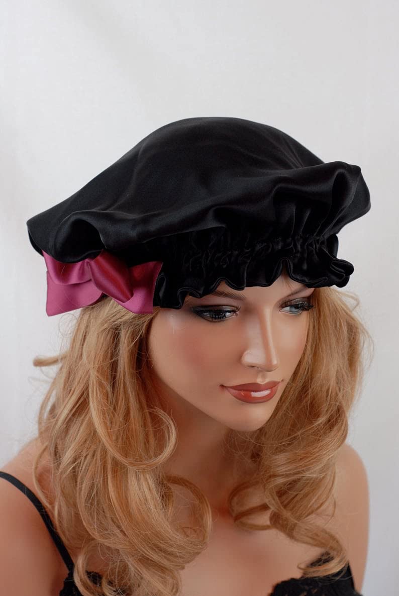 VIYANSHI Adjustable Satin Sleep Cap Hair Bonnet Double Layered Reversible for Women Protective Sleep Hairstyles Black - Image 2