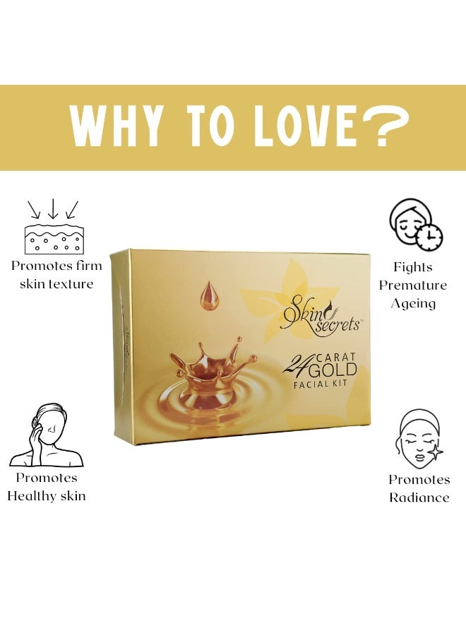 Skin Secrets 24k Gold Facial Kit for instant glow with Gold Dust & Sandalwood Oil for Radiant & Glowing Skin (310gm (6 easy steps)) - Image 2