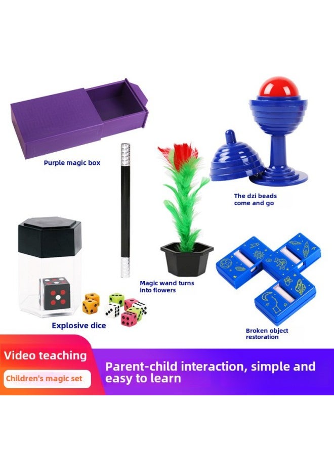 null - Magic Props Children's Gift Box Suit Close-up Primary School Student Festival Talent Toy Magic Box Magic Stick Flower Changing-Color:7 Combinations - Image 1