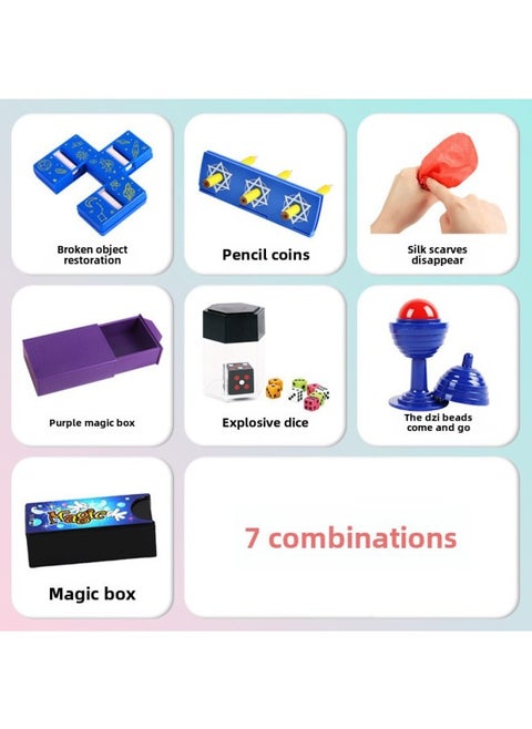 Magic Props Children's Gift Box Suit Close-up Primary School Student Festival Talent Toy Magic Box Magic Stick Flower Changing-Color:7 Combinations