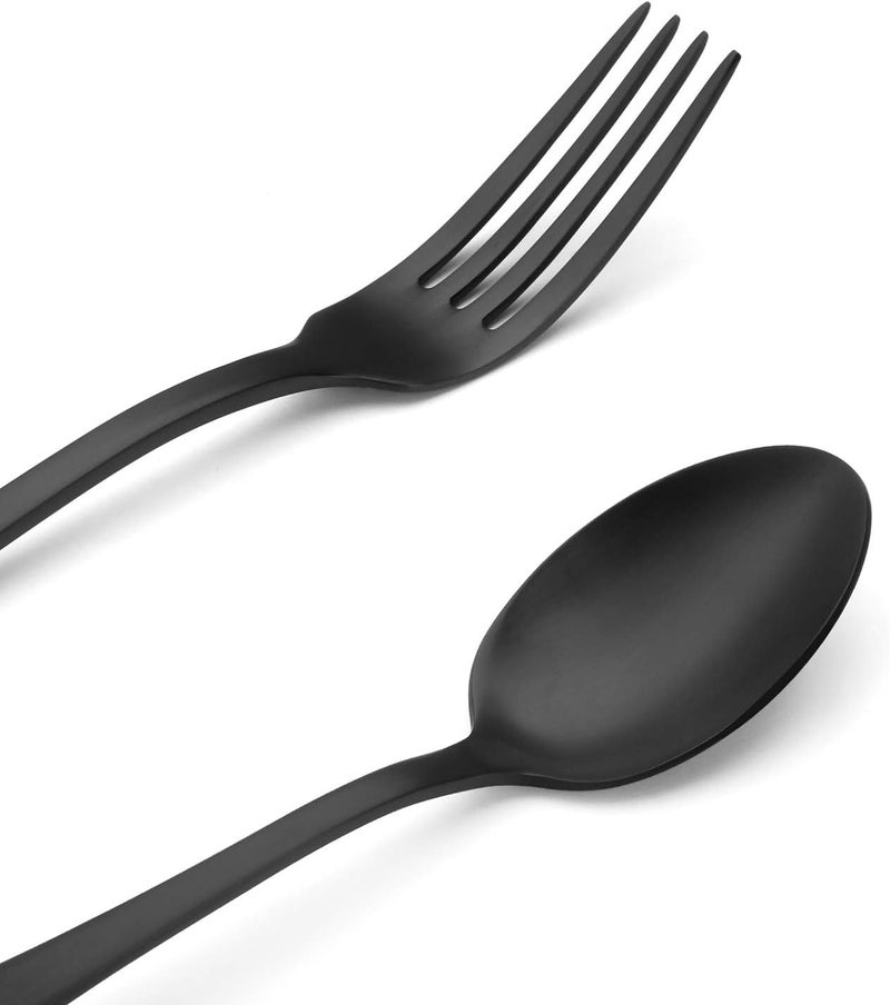 sharecook مجموعة أدوات المائدة الماتيه السوداء، تشطيب ساتان، 20 قطعة من أدوات المائدة المصنوعة من الفولاذ المقاوم للصدأ، مجموعة أدوات المطبخ لخدمة 4 أشخاص، مجموعة أدوات المائدة للمنزل والمطعم، آمنة للغسيل في غسالة الأطباق - Image 3