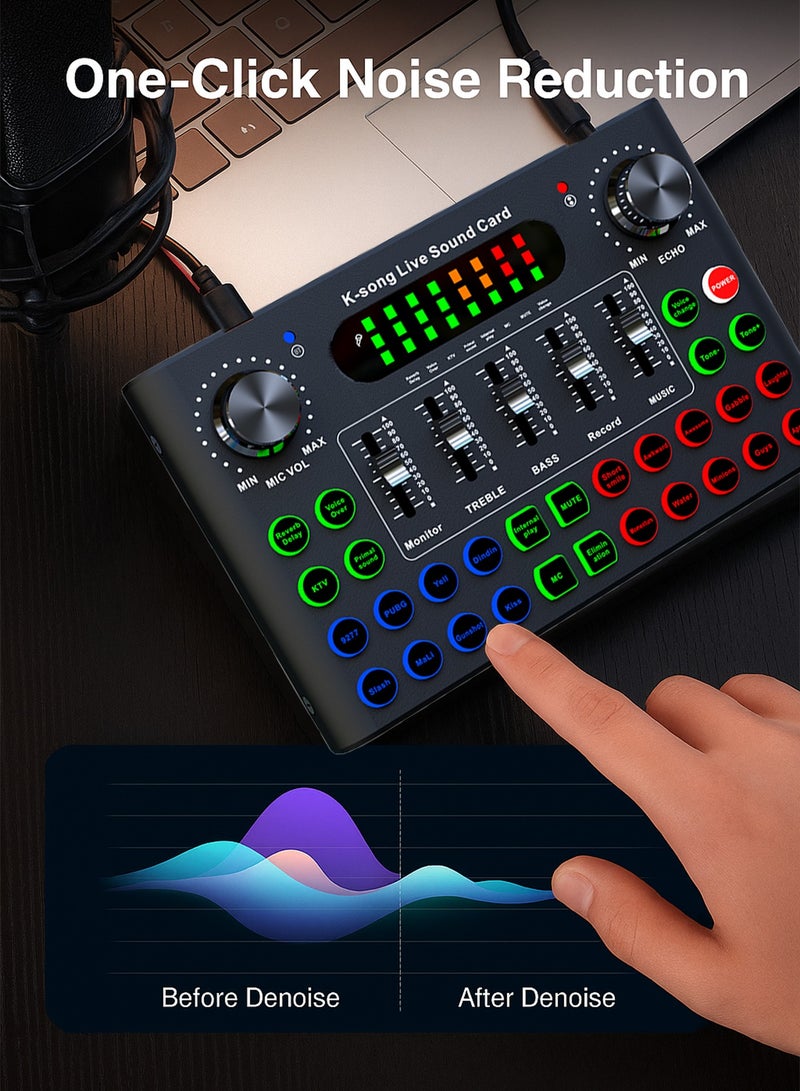 دراكلاو مكسر بطاقة صوت، خلاط دي جي، بطاقة صوت مباشر للبث، خلاط صوت بلوتوث للبث، الألعاب، التسجيل، الغناء، تيك توك، يوتيوب، الكمبيوتر، الكمبيوتر - Image 3