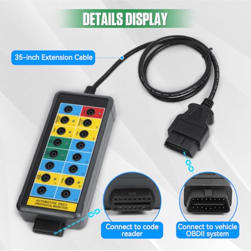 KAISAL صندوق تفريغ OBD2 قوي لكشف بروتوكول OBDII وكشف الاتصال/الطاقة/الأرضي صندوق تفريغ 16 دبوس CAN لصناعة السيارات مع موصل ماسح OBD2، جاك بانانا 4 مم، كابل بطول 35 بوصة - Image 5