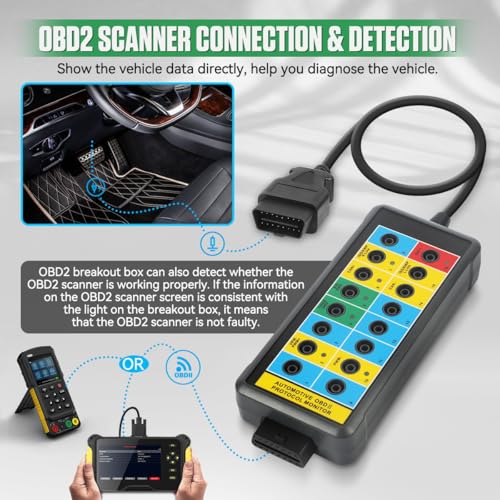 KAISAL صندوق تفريغ OBD2 قوي لكشف بروتوكول OBDII وكشف الاتصال/الطاقة/الأرضي صندوق تفريغ 16 دبوس CAN لصناعة السيارات مع موصل ماسح OBD2، جاك بانانا 4 مم، كابل بطول 35 بوصة - Image 4