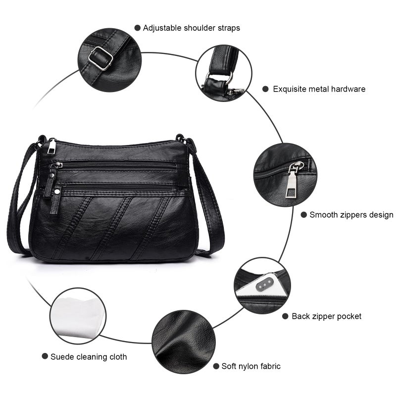 WITERY Crossbody Bag for Women - Soft PU Leather Medium Crossboby Bags Shoulder Handbags with Multi Zipper Pockets, Ladies Purse Lightweight Pocketbooks Hobo Tote for Shopping or Travel - Image 4