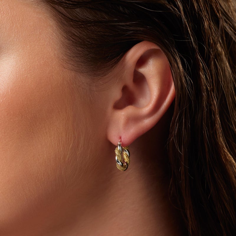 Milla Two Tone Earrings - Small Twisted 14K Gold and Sterling Silver Plated Mixed Metal Earrings, Lightweight and Hypoallergenic (Two Tone Hoop Earrings) - Image 2