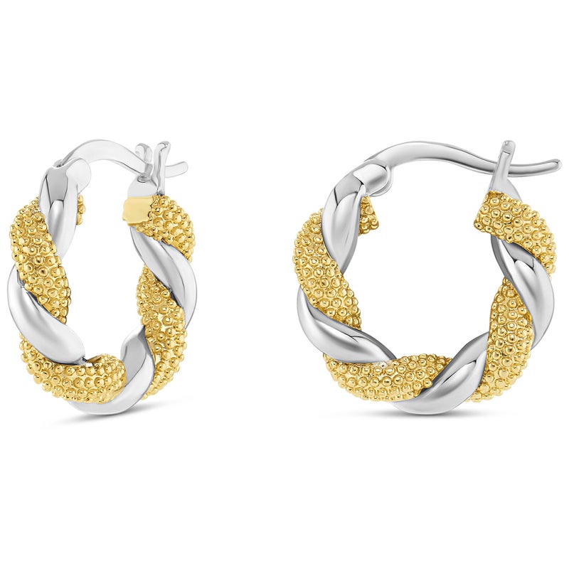 Milla Two Tone Earrings - Small Twisted 14K Gold and Sterling Silver Plated Mixed Metal Earrings, Lightweight and Hypoallergenic (Two Tone Hoop Earrings) - Image 1