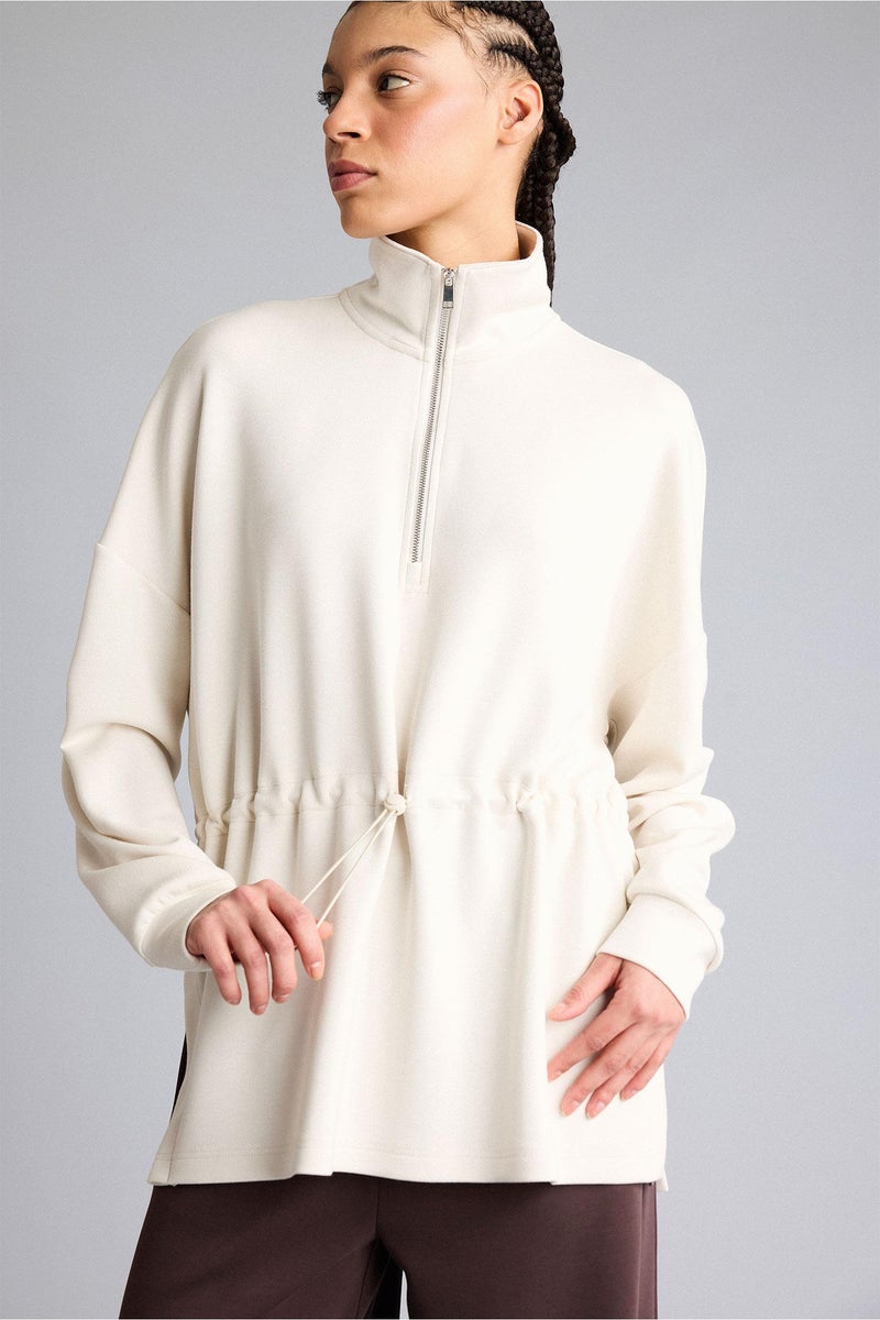 DeFacto Beige Woman Long Fit Stand Collar Modal Sports Sweatshirt Casual - Image 5