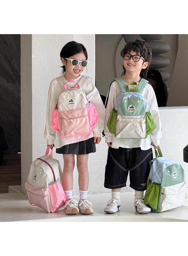 Children's Backpack Kindergarten Baby Cute Cartoon Embroidered Schoolbag Contrast Color Stitching Ridge Protection Wear-resistant Backpack-Color:Yellow Large Size - Image 2