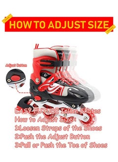 EASY FUTURE Inline Skates Adjustable Size Roller Skates with Flashing Wheels Children Skate Shoes Including Protective Gear (Knee Elbow Wrist) Red Colour  - Image 3