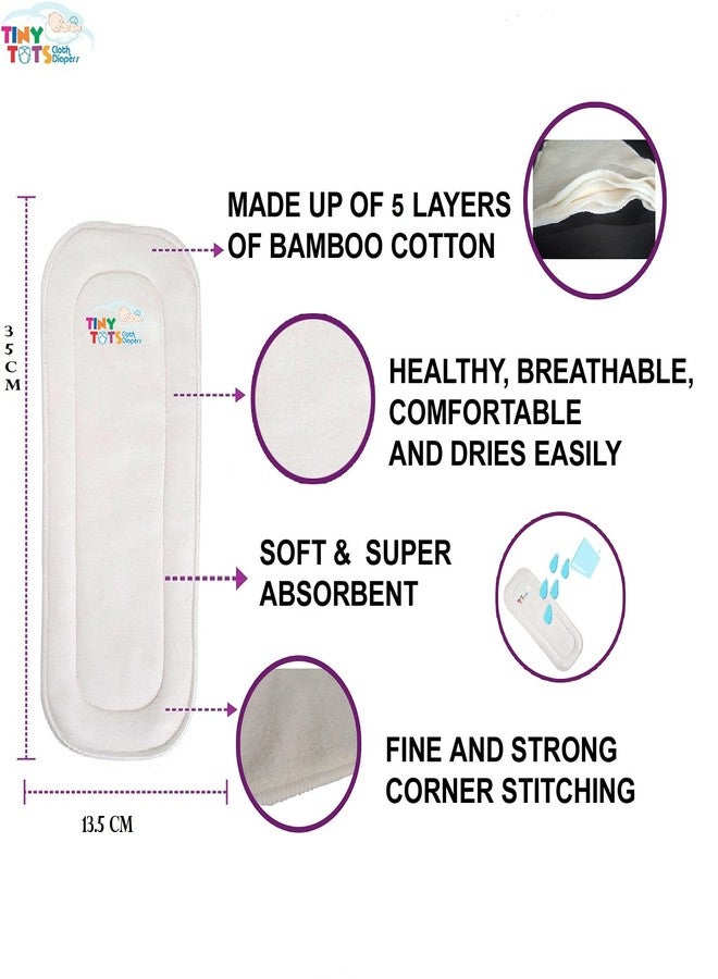 Salma's Tinytots Premium, Soft, Washable, Reusable, Organic Baby Cloth Bamboo Cotton Inserts for Reusable Pocket Cloth Diapers/Washable Cover Diapers and Nappies - 5 Layered - Set of 1 - Image 2