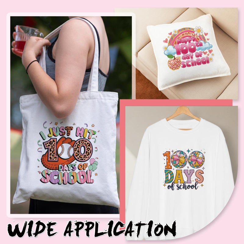 INCOK DTF Transfers Ready to Press - 20 Pcs 100 Days of School Iron on Transfers for T-Shirts, DIY 100 Days of School Shirt, Soccer Pencil Bow Iron on Decals for Clothing Jackets Bag Hat Curtain - Image 5