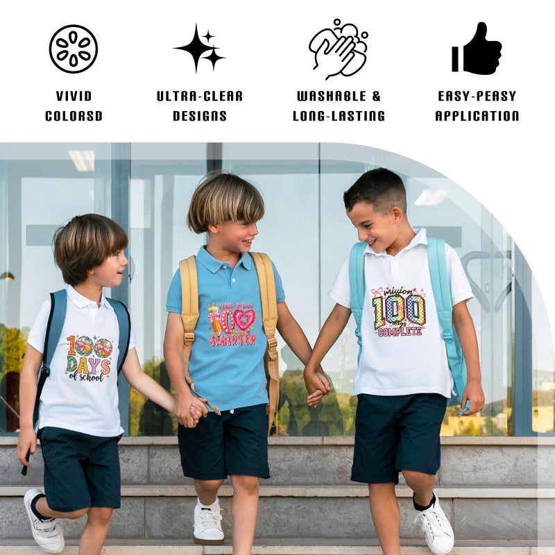 INCOK DTF Transfers Ready to Press - 20 Pcs 100 Days of School Iron on Transfers for T-Shirts, DIY 100 Days of School Shirt, Soccer Pencil Bow Iron on Decals for Clothing Jackets Bag Hat Curtain - Image 3