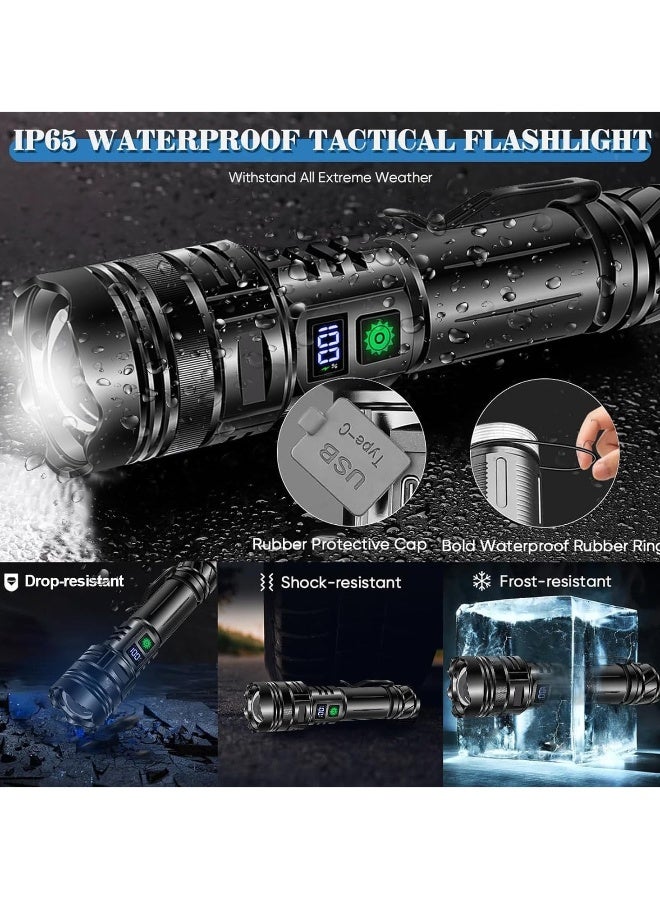 LED Torch Rechargeable Flashlights High lumens, Super Bright 200000LM Flashlight with Digital Power Display and 5 Modes, Waterproof Zoomable Flashlight for Emergency, Outdoor - Image 4