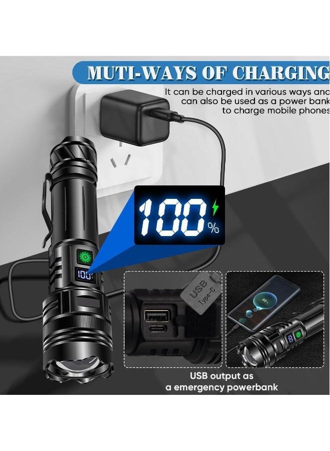 LED Torch Rechargeable Flashlights High lumens, Super Bright 200000LM Flashlight with Digital Power Display and 5 Modes, Waterproof Zoomable Flashlight for Emergency, Outdoor - Image 3